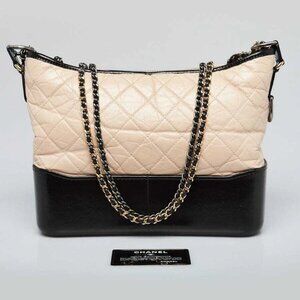 Chanel Beige/Black Quilted Leather Medium Gabrielle Hobo Bag